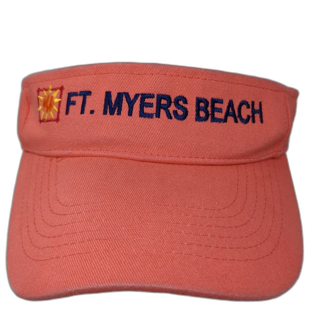 Shade Shack Visor Pink OSFM Ft. Myers Beach Florida Sun Graphic Navy Blue Hat